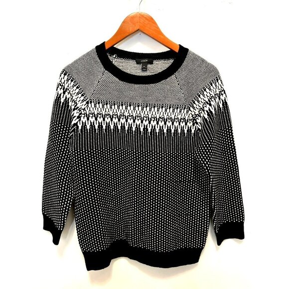 J.CREW Fair Island Sweater Knitted Wool Navy Blue White Crewneck Size Med - Picture 2 of 10